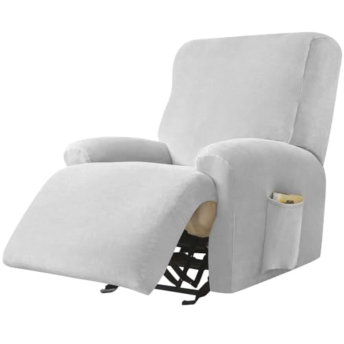 WWQQKJ Samt Stretch Relaxsesselbezug, 4 Stück Relaxsesselbezug Weicher Relaxsesselschutz rutschfeste Relaxsessel-Schonbezüge Mit Seitentasche Möbelschutz for Wohnzimmer-Dunkel(Light Grey) von WWQQKJ