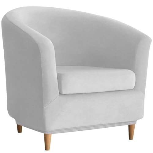 WWQQKJ Samtbezug for Chesterfield-Chaiselongue-Stuhl, 2-teilig, Stretch-Chaiselongue-Stuhlbezug, 1-Sitzer, weicher, Abnehmbarer Clubsessel-Schonbezug for die Hausbar(Gris Clair) von WWQQKJ