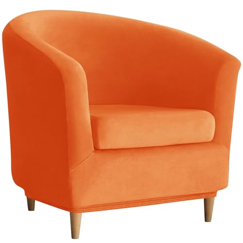WWQQKJ Samtbezug for Chesterfield-Chaiselongue-Stuhl, 2-teilig, Stretch-Chaiselongue-Stuhlbezug, 1-Sitzer, weicher, Abnehmbarer Clubsessel-Schonbezug for die Hausbar(Orange) von WWQQKJ