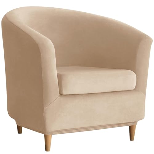 WWQQKJ Samtbezug for Chesterfield-Chaiselongue-Stuhl, 2-teilig, Stretch-Chaiselongue-Stuhlbezug, 1-Sitzer, weicher, Abnehmbarer Clubsessel-Schonbezug for die Hausbar(Riz Gris) von WWQQKJ