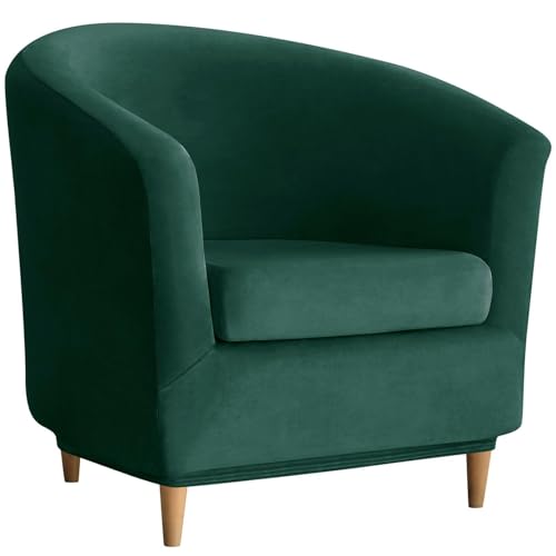 WWQQKJ Samtbezug for Chesterfield-Chaiselongue-Stuhl, 2-teilig, Stretch-Chaiselongue-Stuhlbezug, 1-Sitzer, weicher, Abnehmbarer Clubsessel-Schonbezug for die Hausbar(Vert Foncé) von WWQQKJ