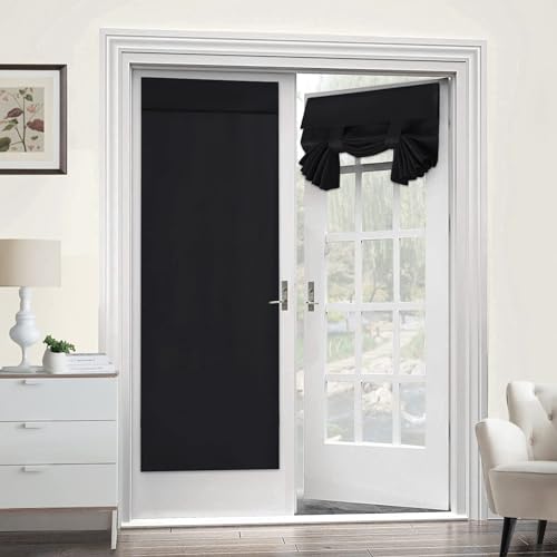 WWQQKJ Set mit 2 Vorhangpaneelen for französische Türen, ohne Loch, mit Klettverschluss, verdunkelnd, wärmeisoliert und staubdicht, for Schiebe-/Innentüren, 66 x 178 cm (Color : Black) von WWQQKJ