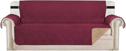 WWQQKJ Sofabezug, Kissenbezug, Schutz for Haustiere und Kinder, wendbar, gesteppt, Möbelschutz gegen Abnutzung und Risse(Vin Rouge,3 Places) von WWQQKJ