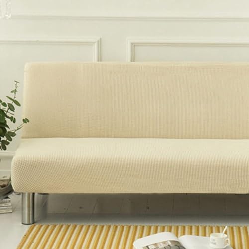 WWQQKJ Sofabezug ohne Armlehnen, einfarbig, 2/3-Sitzer, dehnbar, schmutzabweisender Bezug for Schlafsofa, waschbar, rutschfest, faltbar, Clic-Clac-Sofabezug(Beige,120-150cm) von WWQQKJ