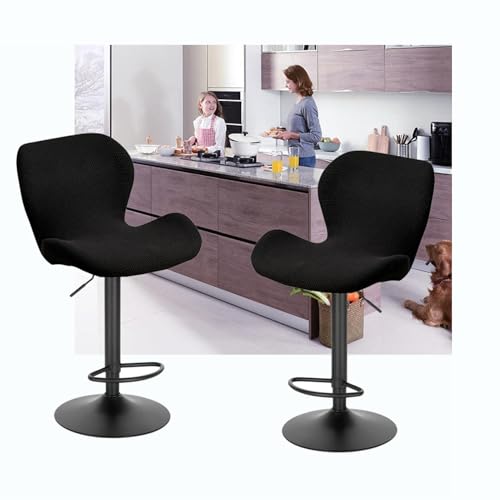 WWQQKJ Stretch-Barhocker-Bezüge, drehbare Barhocker mit Rückenlehne, 2er-Set/4er-Set, Moderne skandinavische, geschwungene Stuhlbezüge for Küche, Zuhause, Büro, Esszimmer(Black Nero,2PCS) von WWQQKJ