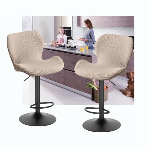 WWQQKJ Stretch-Barhocker-Bezüge, drehbare Barhocker mit Rückenlehne, 2er-Set/4er-Set, Moderne skandinavische, geschwungene Stuhlbezüge for Küche, Zuhause, Büro, Esszimmer(Camel,2PCS) von WWQQKJ