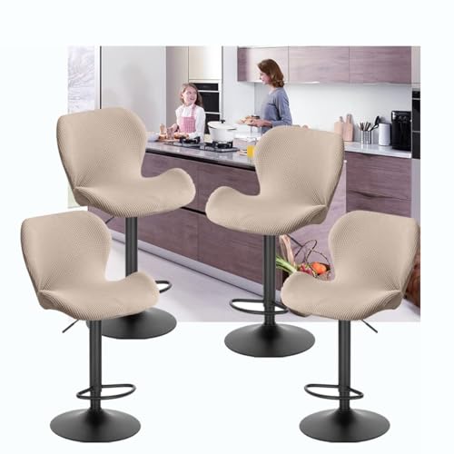 WWQQKJ Stretch-Barhocker-Bezüge, drehbare Barhocker mit Rückenlehne, 2er-Set/4er-Set, Moderne skandinavische, geschwungene Stuhlbezüge for Küche, Zuhause, Büro, Esszimmer(Camel,4PCS) von WWQQKJ