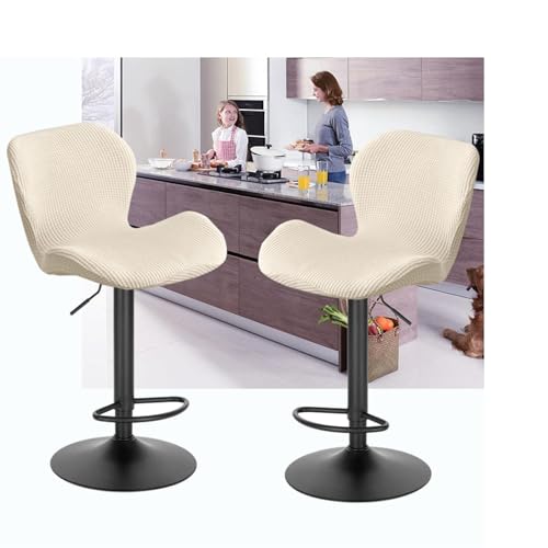 WWQQKJ Stretch-Barhocker-Bezüge, drehbare Barhocker mit Rückenlehne, 2er-Set/4er-Set, Moderne skandinavische, geschwungene Stuhlbezüge for Küche, Zuhause, Büro, Esszimmer(Cream,2PCS) von WWQQKJ