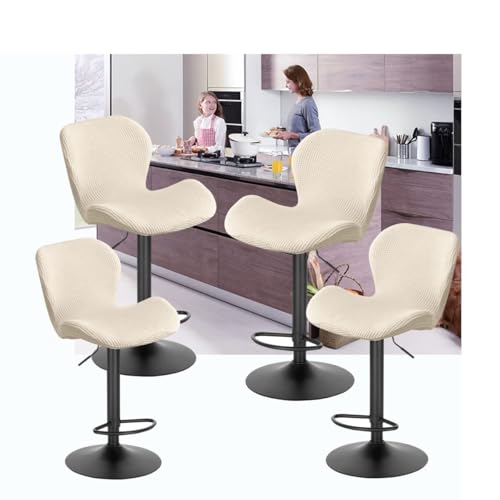 WWQQKJ Stretch-Barhocker-Bezüge, drehbare Barhocker mit Rückenlehne, 2er-Set/4er-Set, Moderne skandinavische, geschwungene Stuhlbezüge for Küche, Zuhause, Büro, Esszimmer(Cream,4PCS) von WWQQKJ
