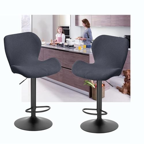WWQQKJ Stretch-Barhocker-Bezüge, drehbare Barhocker mit Rückenlehne, 2er-Set/4er-Set, Moderne skandinavische, geschwungene Stuhlbezüge for Küche, Zuhause, Büro, Esszimmer(Dark Grey,2PCS) von WWQQKJ