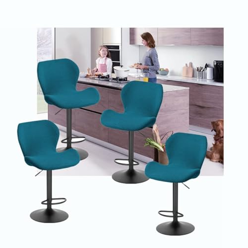 WWQQKJ Stretch-Barhocker-Bezüge, drehbare Barhocker mit Rückenlehne, 2er-Set/4er-Set, Moderne skandinavische, geschwungene Stuhlbezüge for Küche, Zuhause, Büro, Esszimmer(Green A,4PCS) von WWQQKJ