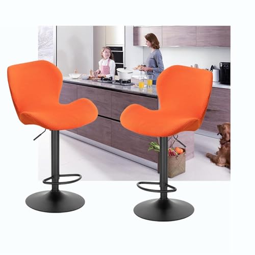 WWQQKJ Stretch-Barhocker-Bezüge, drehbare Barhocker mit Rückenlehne, 2er-Set/4er-Set, Moderne skandinavische, geschwungene Stuhlbezüge for Küche, Zuhause, Büro, Esszimmer(Orange Arancia,2PCS) von WWQQKJ