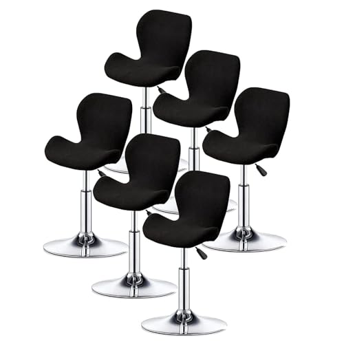 WWQQKJ Stretch-Barstuhlbezüge - Barhockerbezüge mit Rückenlehne Barhockerbezüge Küche Esszimmer Drehbar Moderner Samt Gebogener Barhockerbezug(Black Nero,6PCS) von WWQQKJ
