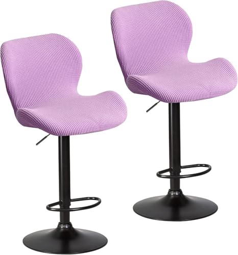 WWQQKJ Stretch-Barstuhlbezüge - Barhockerbezüge mit Rückenlehne Barhockerbezüge Küche Esszimmer Drehbar Moderner Samt Gebogener Barhockerbezug(Light Purple,2PCS) von WWQQKJ