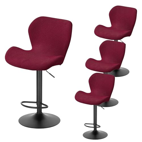 WWQQKJ Stretch-Barstuhlbezüge - Barhockerbezüge mit Rückenlehne Barhockerbezüge Küche Esszimmer Drehbar Moderner Samt Gebogener Barhockerbezug(Red Rosso,4PCS) von WWQQKJ