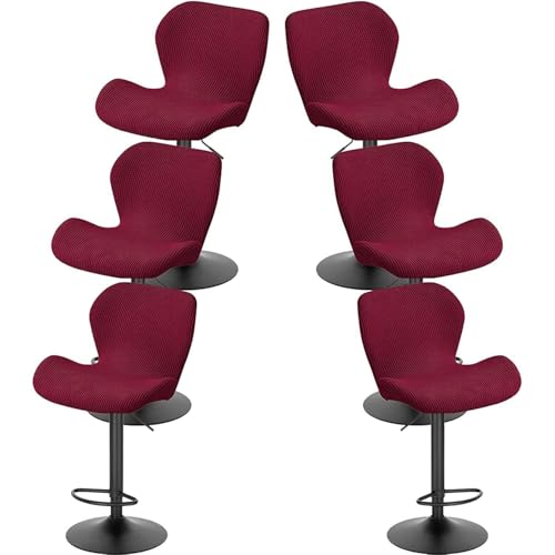 WWQQKJ Stretch-Barstuhlbezüge - Barhockerbezüge mit Rückenlehne Barhockerbezüge Küche Esszimmer Drehbar Moderner Samt Gebogener Barhockerbezug(Red Rosso,6PCS) von WWQQKJ