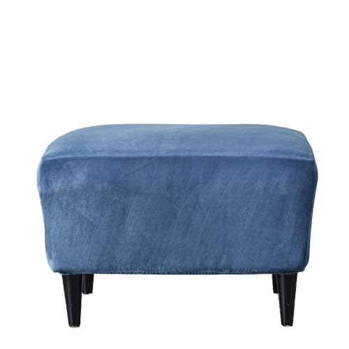 WWQQKJ Stretch-Bezug for rechteckige Ottomane, einfarbiger Ottoman-Bezug aus Samt, Sessel-Fußhocker-Bezug for Wohnzimmer, abnehmbare, waschbare Hocker-Schonbezüge (Color : Blu Navy) von WWQQKJ