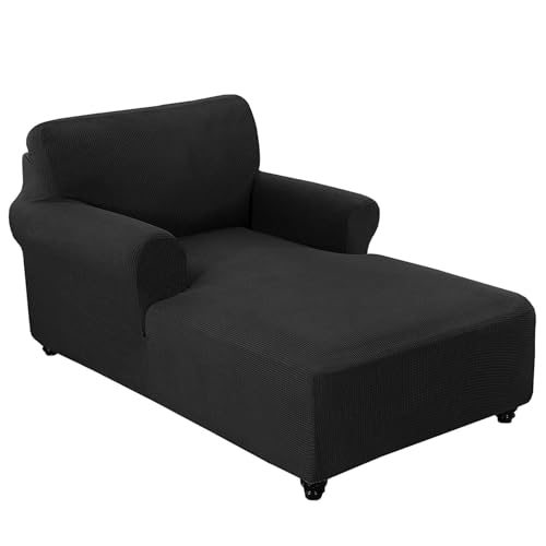 WWQQKJ Stretch-Chaiselongue-Schonbezug mit doppelter Armlehne, Bezug for Wohnzimmer-Chaiselongue, Bezug mit doppelter Armlehne, Chaiselongue-Schonbezug, Chaiselongue-Bezug(Nero) von WWQQKJ