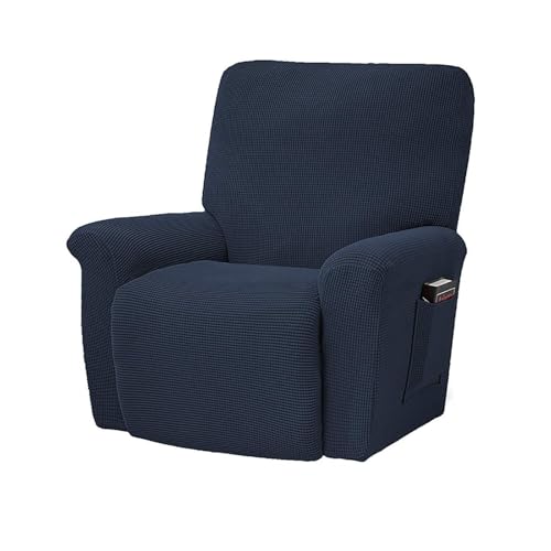 WWQQKJ Stretch Jacquard Rutschfester 4-teiliger Relaxsesselbezug, Relaxsessel-Sitzbezug(Navy Blue) von WWQQKJ