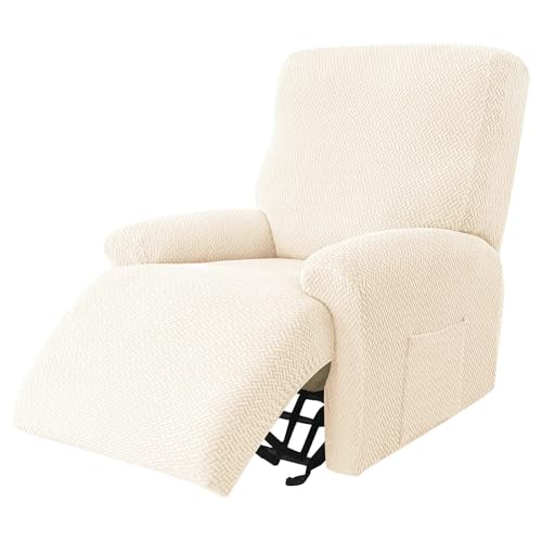 WWQQKJ Stretch-Liegestuhlbezug, 4-teiliger Liegestuhlbezug, Jacquard-Liegestuhl-Schonbezüge, Rutschfester Liegestuhlschutz, Möbelschutz, abnehmbar, waschbar, for das Wohnzimmer(Beige) von WWQQKJ