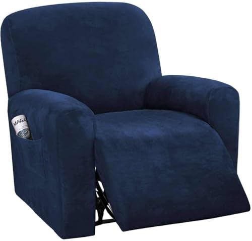 WWQQKJ Stretch-Liegestuhlbezug, weicher Liegestuhlbezug aus Samt for 1-, 2- und 3-Kissen-Sofas mit Seitentasche, rutschfeste, waschbare Couchbezüge for das Wohnzimmer(Marine,1 Places) von WWQQKJ