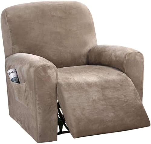 WWQQKJ Stretch-Liegestuhlbezug, weicher Liegestuhlbezug aus Samt for 1-, 2- und 3-Kissen-Sofas mit Seitentasche, rutschfeste, waschbare Couchbezüge for das Wohnzimmer(Marron,1 Places) von WWQQKJ