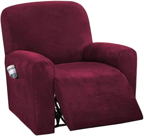 WWQQKJ Stretch-Liegestuhlbezug, weicher Liegestuhlbezug aus Samt for 1-, 2- und 3-Kissen-Sofas mit Seitentasche, rutschfeste, waschbare Couchbezüge for das Wohnzimmer(Vin Rouge,1 Places) von WWQQKJ