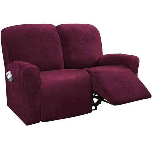 WWQQKJ Stretch-Liegestuhlbezug, weicher Liegestuhlbezug aus Samt for 1-, 2- und 3-Kissen-Sofas mit Seitentasche, rutschfeste, waschbare Couchbezüge for das Wohnzimmer(Vin Rouge,2 Places) von WWQQKJ