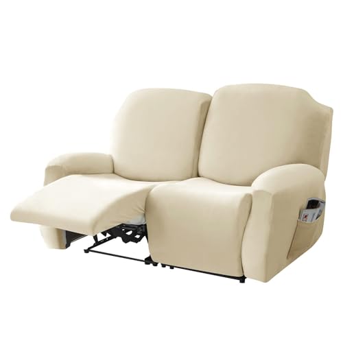WWQQKJ Stretch-Samt-Liegesofabezug for 1-, 2- oder 3-Sitzer-Möbel (Color : Beige, Size : 2 Seater (6 PCS)) von WWQQKJ