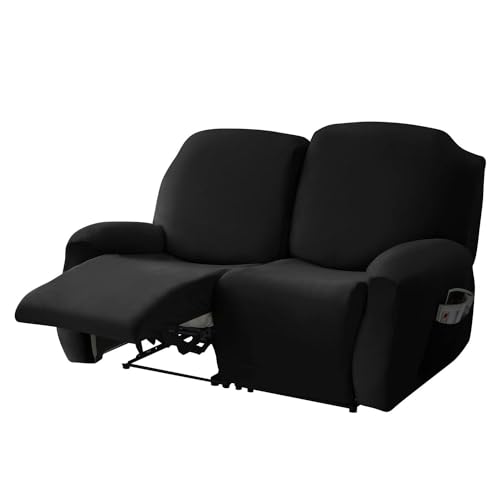 WWQQKJ Stretch-Samt-Liegesofabezug for 1-, 2- oder 3-Sitzer-Möbel (Color : Black, Size : 2 Seater (6 PCS)) von WWQQKJ