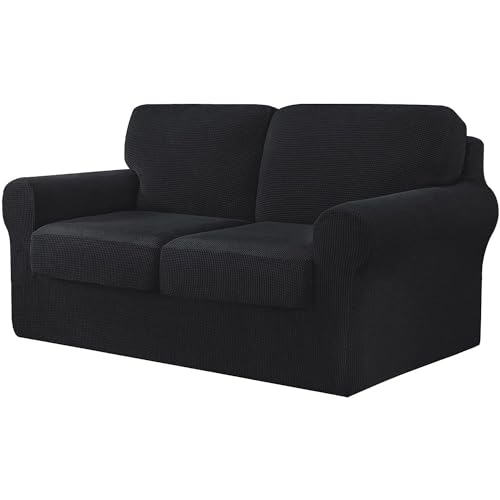 WWQQKJ Stretch-Sofabezug, 2-Sitzer-Sofabezug mit 2 Rückenlehnen und 2 separaten Sitzkissenbezügen, Sofabezug for Möbel, 145–178 cm, 5 Stück (Color : Black) von WWQQKJ