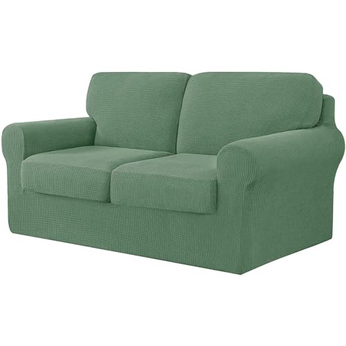 WWQQKJ Stretch-Sofabezug, 2-Sitzer-Sofabezug mit 2 Rückenlehnen und 2 separaten Sitzkissenbezügen, Sofabezug for Möbel, 145–178 cm, 5 Stück (Color : Verde Grigio) von WWQQKJ