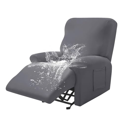 WWQQKJ Stretch-wasserdichter Liegebezug, einfarbiger, Rutschfester Sofabezug mit Seitentasche, waschbarer Möbelschutz for Liegestuhl(Gris Foncé,1 Place) von WWQQKJ