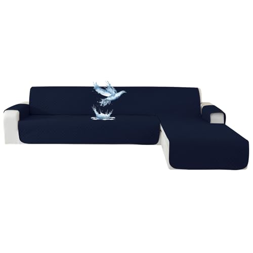 WWQQKJ Wasserdichter Sofabezug 1 Sitzer, Sesselbezug, Universal-Sofaschutz mit Armlehnen, rutschfest, verdickt, Schutz vor Kratzern durch Katzen und Hunde(Bleu Foncé,Péninsule 4 Places) von WWQQKJ