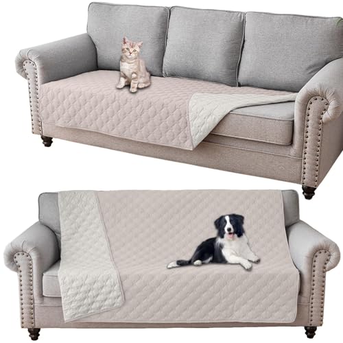 WWQQKJ wasserdichte Hundedecke, kratzfester Sofabezug for Katzen, Sofabezug for Haustiere mit Rutschfester Gummiunterseite, Tagesdecke(Beige,132x208cm) von WWQQKJ