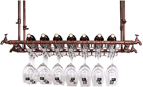Hängendes Weinregal mit Glashalter und Regal, hängender Weinglashalter, Weinregal, Wandmontage, höhenverstellbarer Weinflaschenhalter, Deckenweinregal (Farbe: Bronze, Größe: 100 cm) (Bronze von WWTSMYXGS