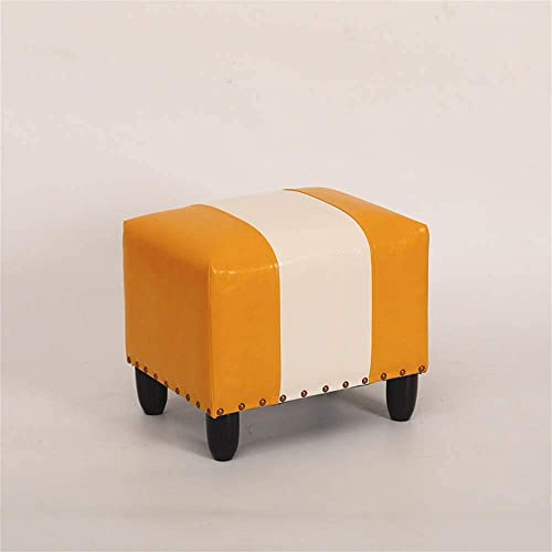 Hocker Fußhocker Kreative Wohnzimmer-Sofa-Fußstütze mit Holzbeinen, PU-Leder gepolsterter Zusatzsitz-Schuhwechselhocker, Heimbüro, Blau und Gelb von WWTSMYXGS