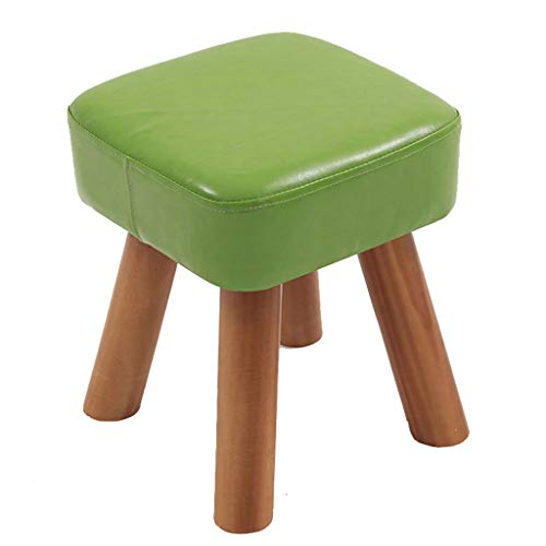 Quadratischer, gepolsterter Fußhocker aus Holz mit Holzunterstützung, Ottoman-Stuhl, Hocker mit 4 Beinen und Kunstlederbezug, 28 x 28 x 32 cm (Farbe: Grün) von WWTSMYXGS