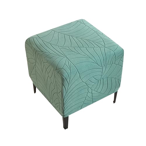 Ottomanen-Abdeckung, quadratisch, Jacquard-Ottomanen-Schonbezug mit elastischer Unterseite, dehnbare Fußstütze, Hockerbezüge für Wohnzimmermöbelschutz (Bohnengrün) von WWYL
