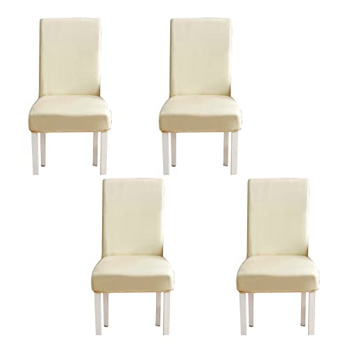 WWYL Esszimmer Stuhlhussen 2er/4er/6er Set, Wasserdichtes Pu Leder Stretch Stuhl-Universell Stuhlhussen Haus Büro Restaurant, Dekor Moderne Spann-Abdeckung (Beige,4-Stück) von WWYL