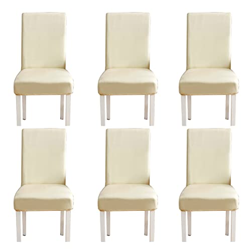 WWYL Esszimmer Stuhlhussen 2er/4er/6er Set, Wasserdichtes Pu Leder Stretch Stuhl-Universell Stuhlhussen Haus Büro Restaurant, Dekor Moderne Spann-Abdeckung (Beige,6-Stück) von WWYL