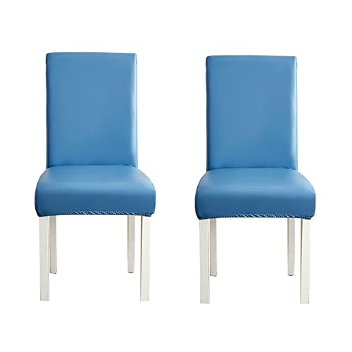WWYL Esszimmer Stuhlhussen 2er/4er/6er Set, Wasserdichtes Pu Leder Stretch Stuhl-Universell Stuhlhussen Haus Büro Restaurant, Dekor Moderne Spann-Abdeckung (Blau,2-Stück) von WWYL