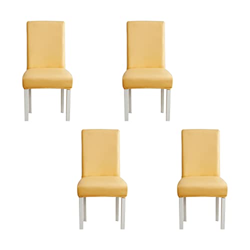 WWYL Esszimmer Stuhlhussen 2er/4er/6er Set, Wasserdichtes Pu Leder Stretch Stuhl-Universell Stuhlhussen Haus Büro Restaurant, Dekor Moderne Spann-Abdeckung (Gelb,4-Stück) von WWYL