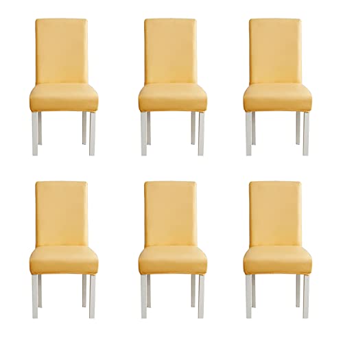 WWYL Esszimmer Stuhlhussen 2er/4er/6er Set, Wasserdichtes Pu Leder Stretch Stuhl-Universell Stuhlhussen Haus Büro Restaurant, Dekor Moderne Spann-Abdeckung (Gelb,6-Stück) von WWYL