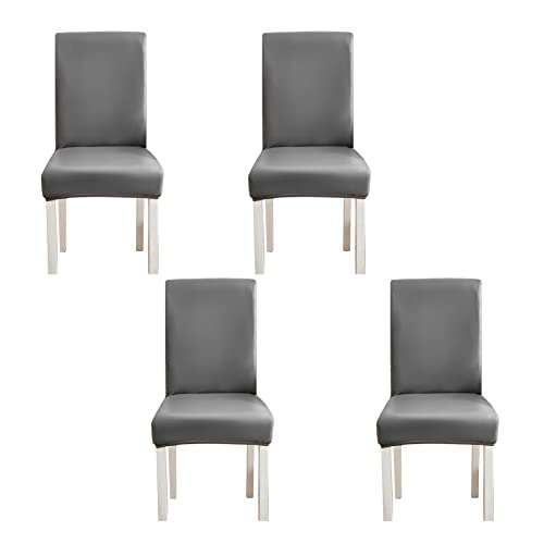 WWYL Esszimmer Stuhlhussen 2er/4er/6er Set, Wasserdichtes Pu Leder Stretch Stuhl-Universell Stuhlhussen Haus Büro Restaurant, Dekor Moderne Spann-Abdeckung (Grau,4-Stück) von WWYL