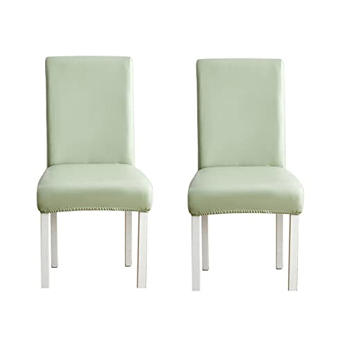 WWYL Esszimmer Stuhlhussen 2er/4er/6er Set, Wasserdichtes Pu Leder Stretch Stuhl-Universell Stuhlhussen Haus Büro Restaurant, Dekor Moderne Spann-Abdeckung (HellgrüN,2-Stück) von WWYL