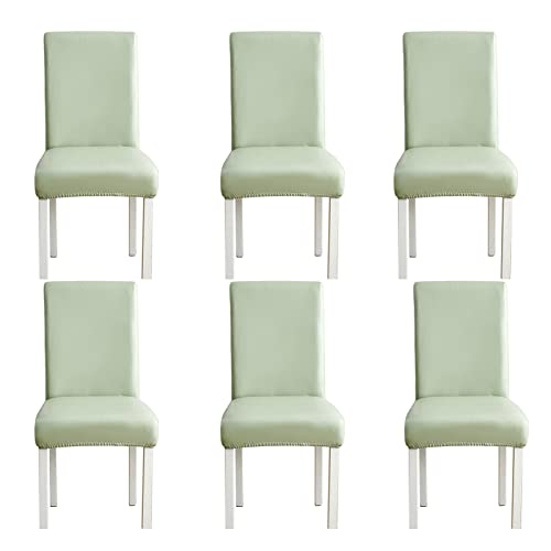 WWYL Esszimmer Stuhlhussen 2er/4er/6er Set, Wasserdichtes Pu Leder Stretch Stuhl-Universell Stuhlhussen Haus Büro Restaurant, Dekor Moderne Spann-Abdeckung (HellgrüN,6-Stück) von WWYL
