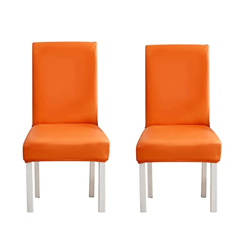 WWYL Esszimmer Stuhlhussen 2er/4er/6er Set, Wasserdichtes Pu Leder Stretch Stuhl-Universell Stuhlhussen Haus Büro Restaurant, Dekor Moderne Spann-Abdeckung (Orange,2-Stück) von WWYL