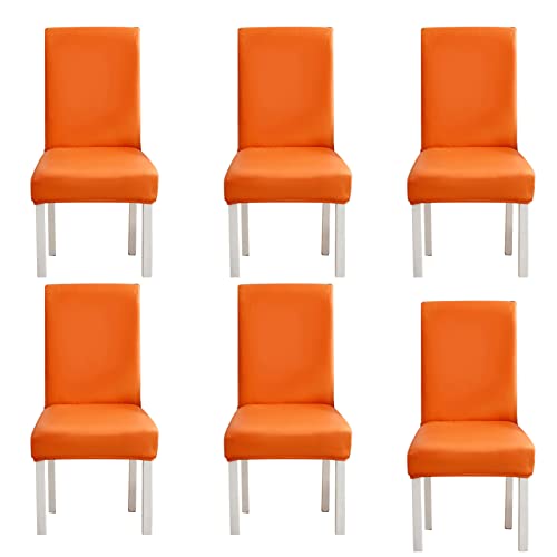 WWYL Esszimmer Stuhlhussen 2er/4er/6er Set, Wasserdichtes Pu Leder Stretch Stuhl-Universell Stuhlhussen Haus Büro Restaurant, Dekor Moderne Spann-Abdeckung (Orange,6-Stück) von WWYL