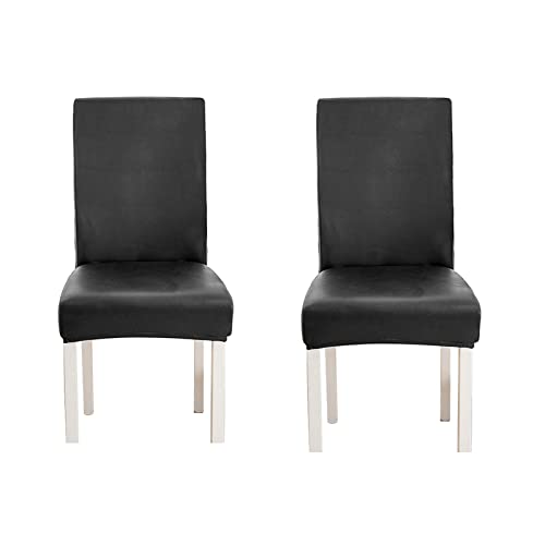 WWYL Esszimmer Stuhlhussen 2er/4er/6er Set, Wasserdichtes Pu Leder Stretch Stuhl-Universell Stuhlhussen Haus Büro Restaurant, Dekor Moderne Spann-Abdeckung (Schwarz,2-Stück) von WWYL